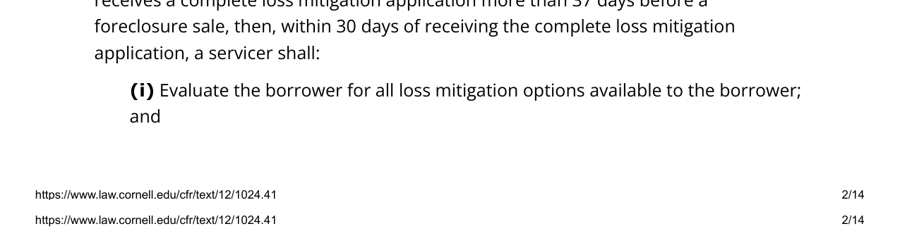 Screenshot of 12 CFR 1024.41(c)(1), Evaluation of a complete application