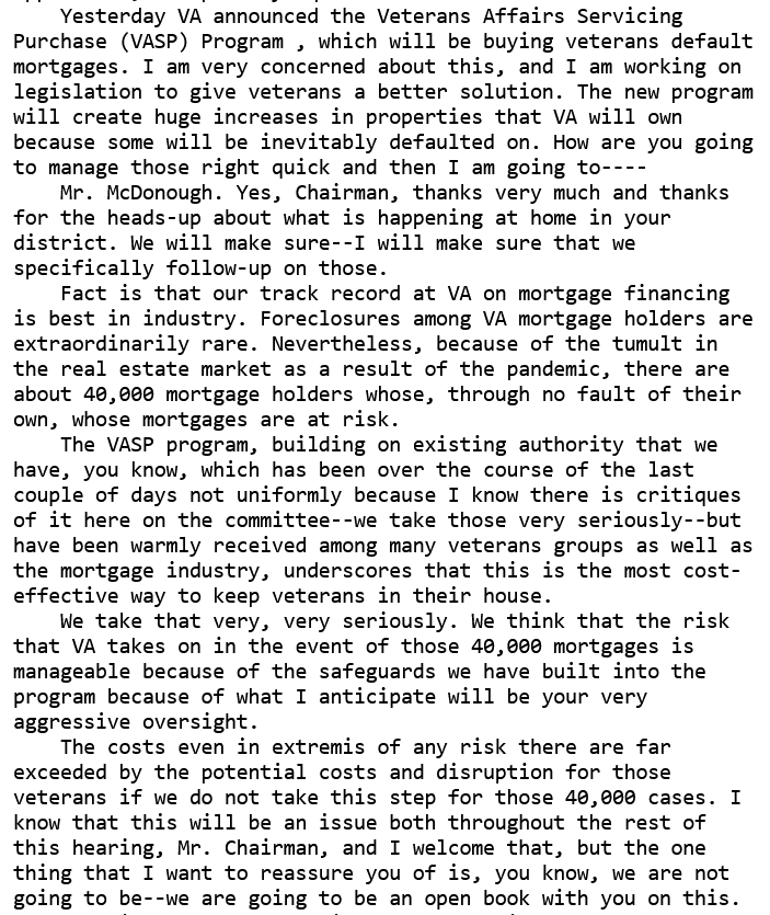 Screenshot of VA budget request FY2025-2026, VA describes the authority as existing